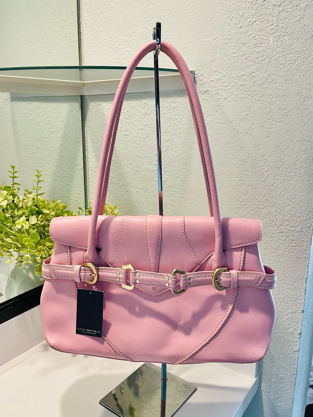 Via Spiga Pink Leather Belted Shoulder Bag